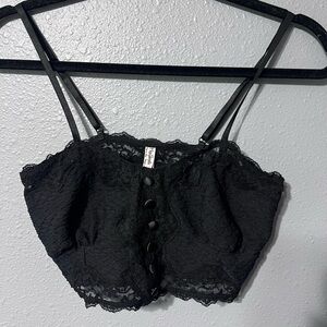 NWT Intimately Free People Sz S Black Cropped Cami Lace Tank Top Adj Straps NEW!